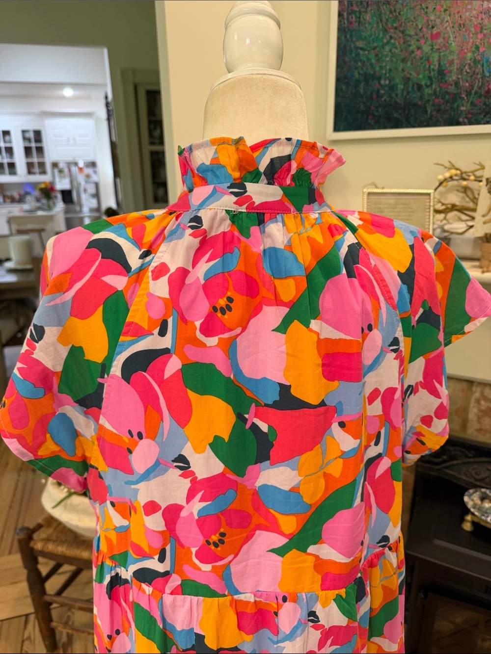 AVARA Floral Midi Dress in Pink, Blue & Orange - Picture 6 of 9